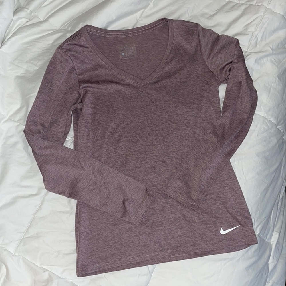 Heathered Lavender Purple Dri Fit Nike V Neck Long Sleeve